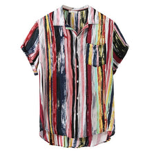 Load image into Gallery viewer, Summer Men Print Short Blouse Sports Beach Quick Dry Blouse Top Blouse Turn-down Collar Short Casual Shirts Daily Tops