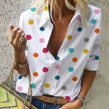 Load image into Gallery viewer, Summer Blouse Women Tops Casual Long Sleeved Loose Dot Print Deep V Neck Shirt Bluzki Damskie Blusas 2019