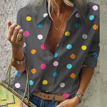 Load image into Gallery viewer, Summer Blouse Women Tops Casual Long Sleeved Loose Dot Print Deep V Neck Shirt Bluzki Damskie Blusas 2019