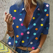 Load image into Gallery viewer, Summer Blouse Women Tops Casual Long Sleeved Loose Dot Print Deep V Neck Shirt Bluzki Damskie Blusas 2019