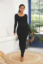 Load image into Gallery viewer, 2019 Spring Autumn Women New Long Sleeve O Neck Solid Slim Long Dress Casual Simple High Stretchy Bodycon Package Hip Maxi Dress