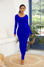 Load image into Gallery viewer, 2019 Spring Autumn Women New Long Sleeve O Neck Solid Slim Long Dress Casual Simple High Stretchy Bodycon Package Hip Maxi Dress
