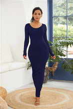 Load image into Gallery viewer, 2019 Spring Autumn Women New Long Sleeve O Neck Solid Slim Long Dress Casual Simple High Stretchy Bodycon Package Hip Maxi Dress