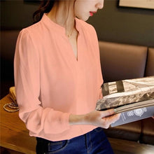 Load image into Gallery viewer, Spring Autumn White Blouses Office Shirts Women V-Neck Tops Long Sleeve Chiffon Blouse Female Ladies Work