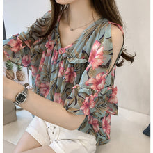 Load image into Gallery viewer, New 2019 Sexy Women Print Chiffon Blouses Loose Hollow Out Leaky Shoulder Streetwear Beach Holiday