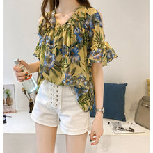Load image into Gallery viewer, New 2019 Sexy Women Print Chiffon Blouses Loose Hollow Out Leaky Shoulder Streetwear Beach Holiday