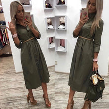 Load image into Gallery viewer, 2019 Women's Vintage Sashes Button Straight Dress Office Lady Seven Sleeve Elegant Party Dresses Women Casual Knee Length Dress