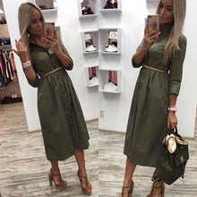 Load image into Gallery viewer, 2019 Women's Vintage Sashes Button Straight Dress Office Lady Seven Sleeve Elegant Party Dresses Women Casual Knee Length Dress
