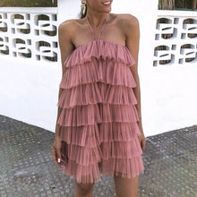 Load image into Gallery viewer, Misswim Sexy pink mesh dress women Halter sleeveless cake dresses ladies Autumn party dress short 2019 new