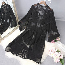 Load image into Gallery viewer, Women Beach Cover Up Floral Embroidery Swimwear Women Robe Cardigan