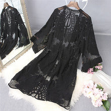 Load image into Gallery viewer, Women Beach Cover Up Floral Embroidery Swimwear Women Robe Cardigan