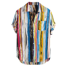 Load image into Gallery viewer, Summer Men Print Short Blouse Sports Beach Quick Dry Blouse Top Blouse Turn-down Collar Short Casual Shirts Daily Tops