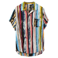 Load image into Gallery viewer, Summer Men Print Short Blouse Sports Beach Quick Dry Blouse Top Blouse Turn-down Collar Short Casual Shirts Daily Tops
